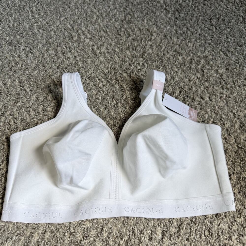 Cacique 42DDD Bra White Unlined Full Coverage No Wire Back Closure Wireless NEW
